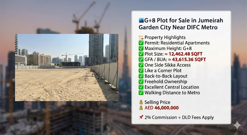 🏙️ G+8 Plot for Sale in Jumeirah Garden City Near DIFC Metro