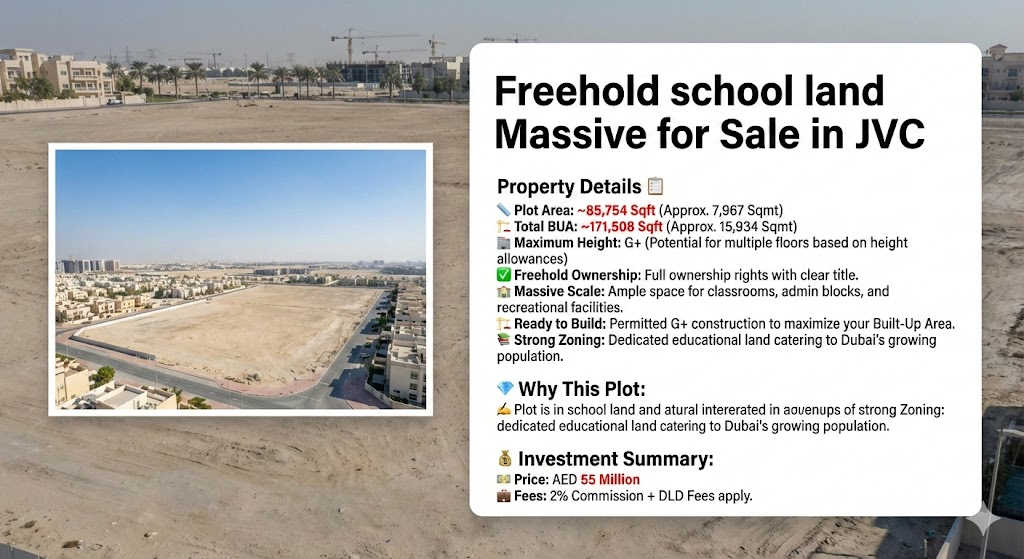 Freehold school land Massive  for Sale in JVC