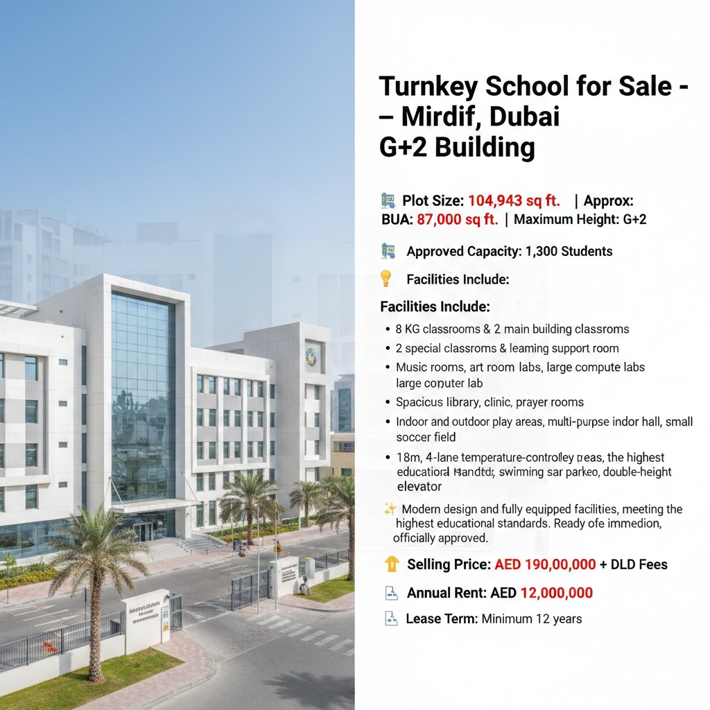 Turnkey School for Sale – Mirdif, Dubai G+2 Building