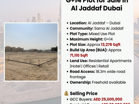 G+14 Plot for Sale in Al Jaddaf Dubai @25M