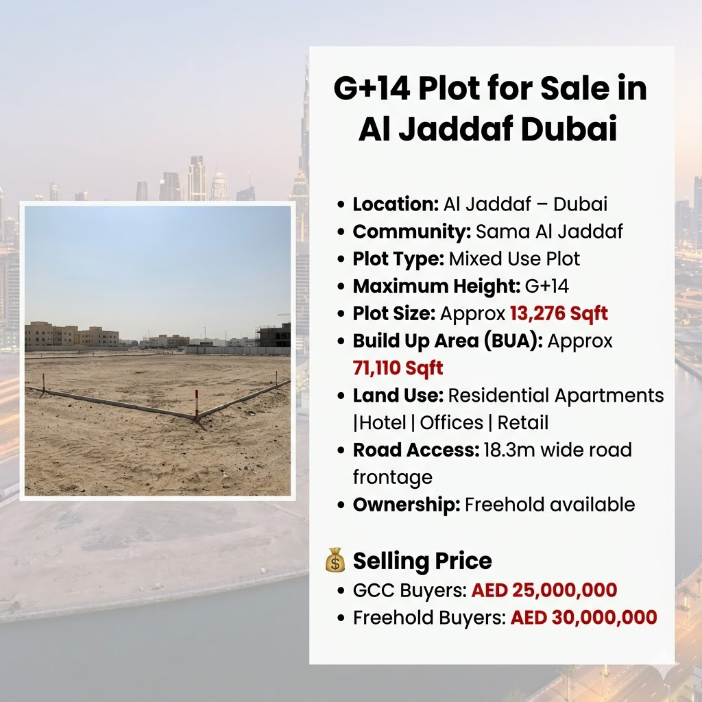 G+14 Plot for Sale in Al Jaddaf Dubai @25M