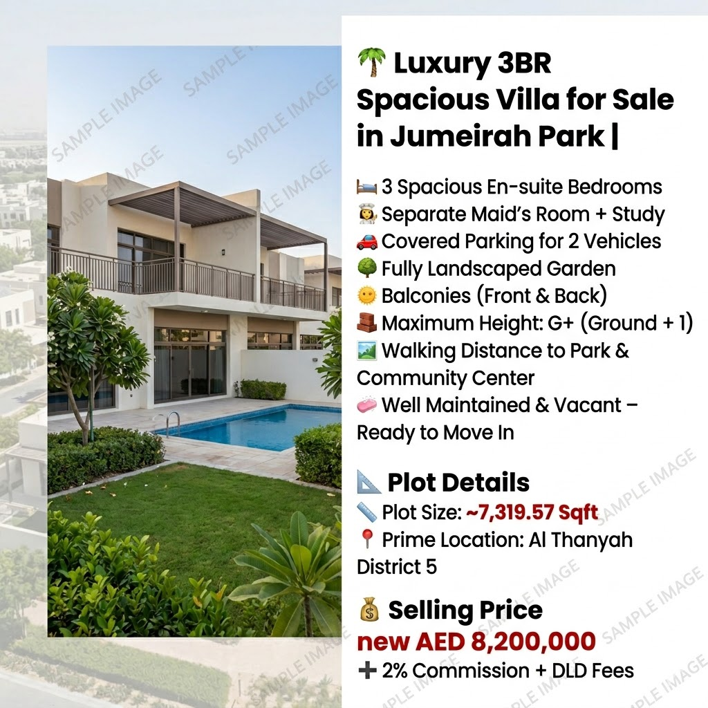 🌴 Luxury 3BR Spacious Villa for Sale in Jumeirah Park |