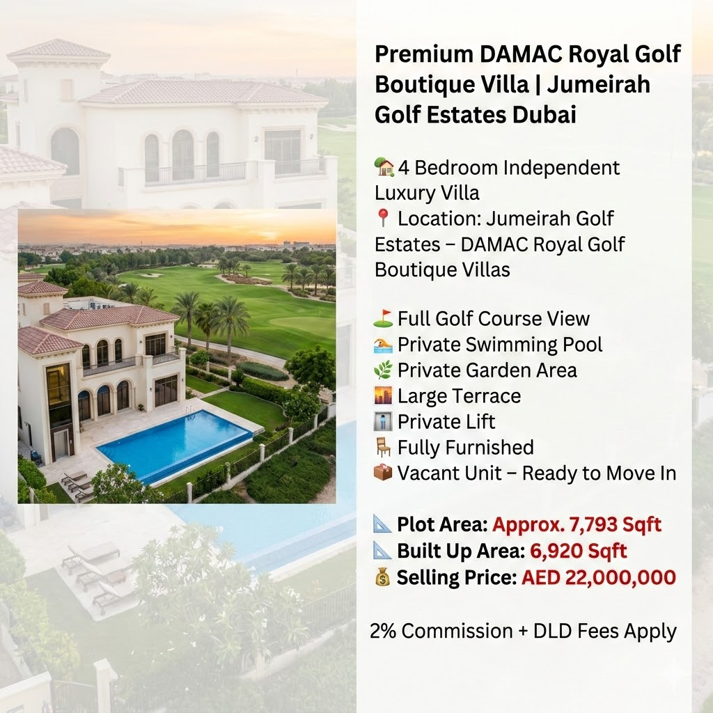 4BR Luxury Villa for Sale in Jumeirah Golf Estates – Full Golf Course View