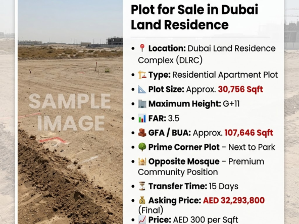 G+11 Residential Corner Plot for Sale in Dubai Land Residence