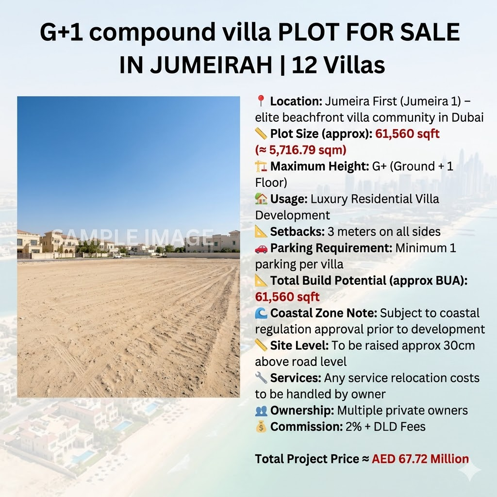 G+1 compound villa  PLOT FOR SALE IN JUMEIRAH |12 Villas