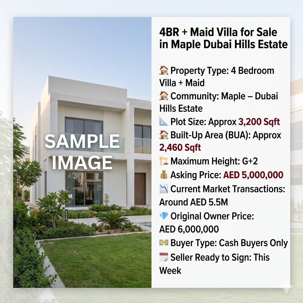 4BR + Maid Villa for Sale in Maple Dubai Hills Estate
