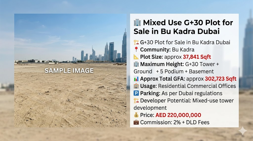 Mixed Use G+30 Plot for Sale in Bu Kadra Dubai