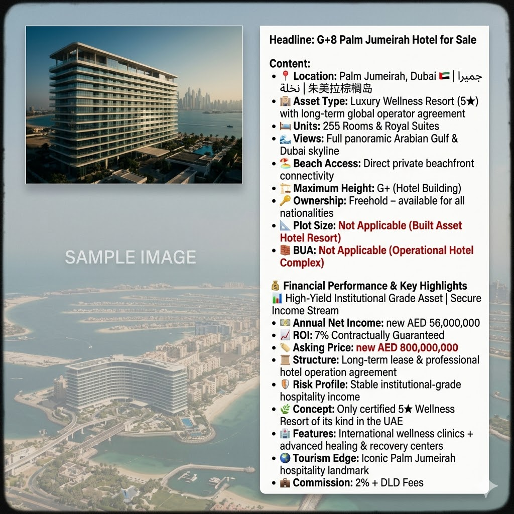 G+8 Palm Jumeirah Hotel for Sale