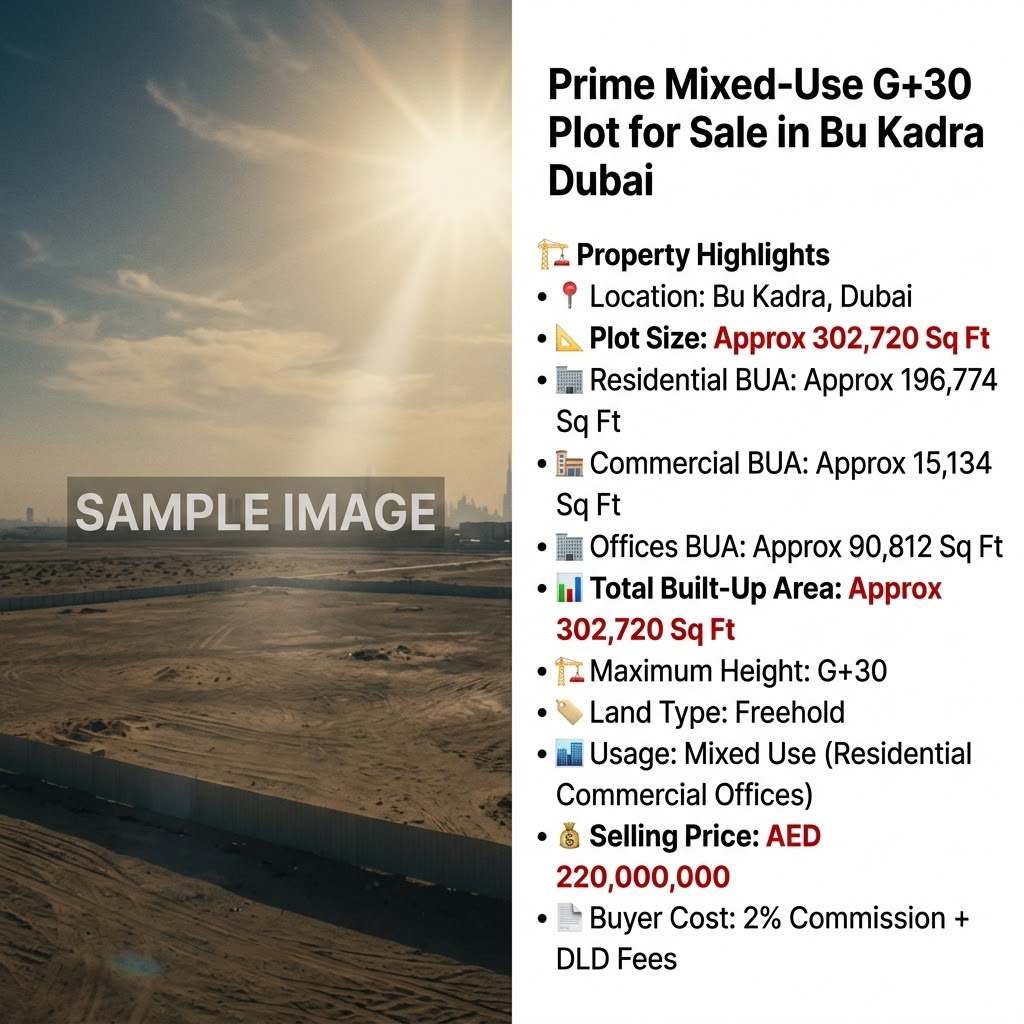 Prime Mixed-Use G+30 Plot for Sale in Bu Kadra Dubai
