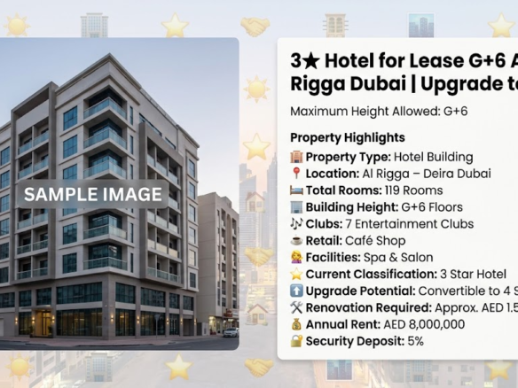 3★ Hotel for Lease G+6 Al Rigga Dubai | Upgrade to 4★