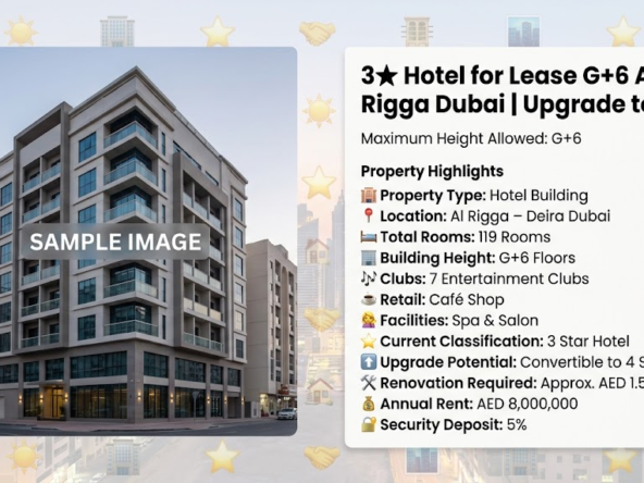3★ Hotel for Lease G+6 Al Rigga Dubai | Upgrade to 4★