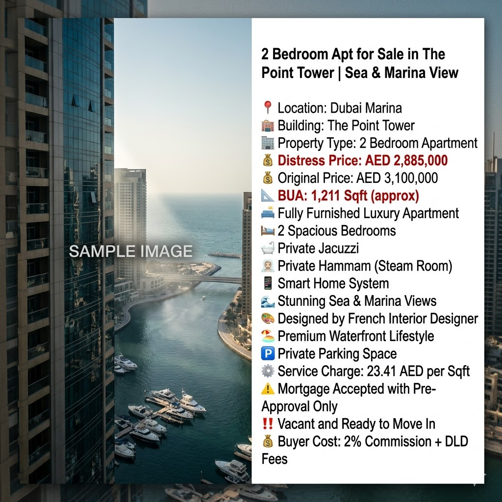 2 Bedroom Apt for Sale in The Point Tower | Sea & Marina View