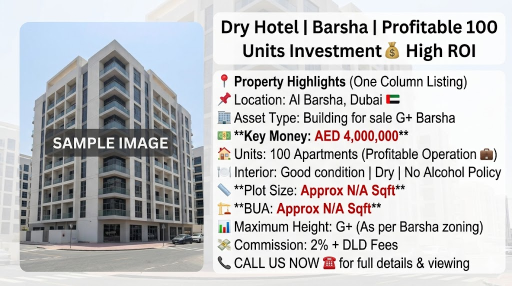 Dry Hotel | Barsha | Profitable 100 Units Investment💰 High ROI