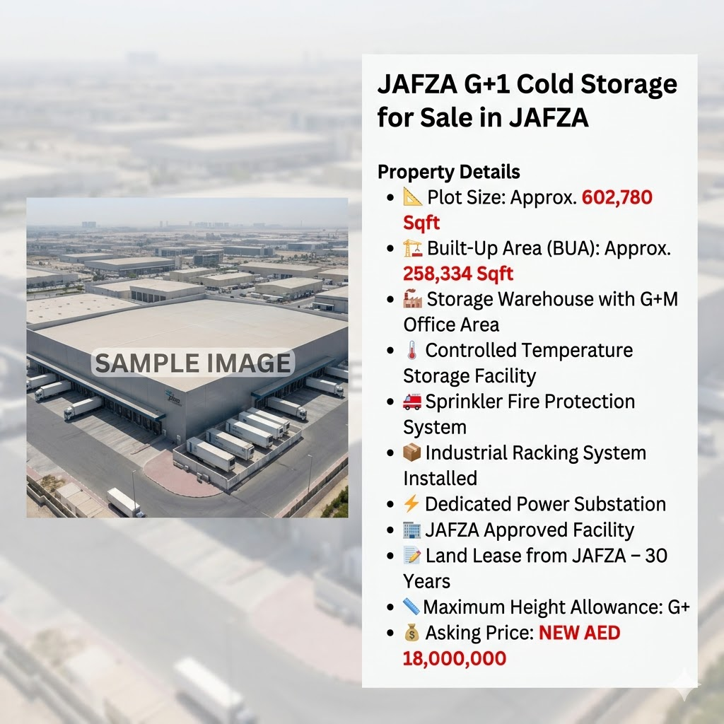 JAFZA G+1 Cold Storage for Sale in JAFZA