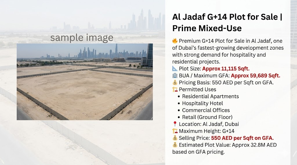 Al Jadaf G+14 Plot for Sale | Prime Mixed-Use