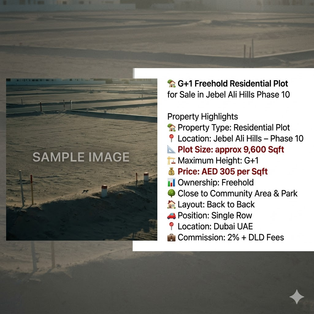 G+1 Freehold Residential Plot for Sale in Jebel Ali Hills Phase 10