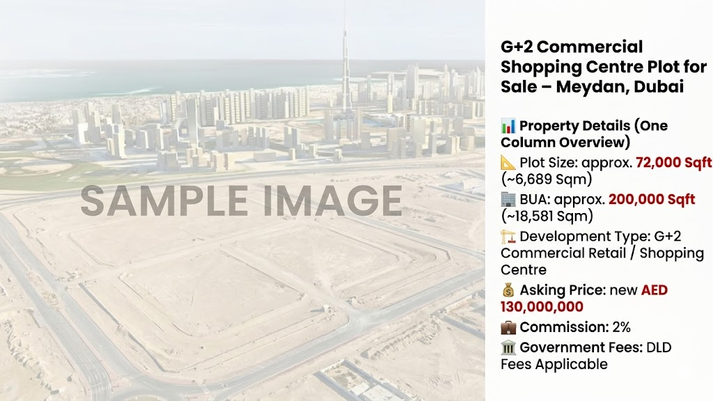 G+2 Commercial Shopping Centre Plot for Sale – Meydan, Dubai