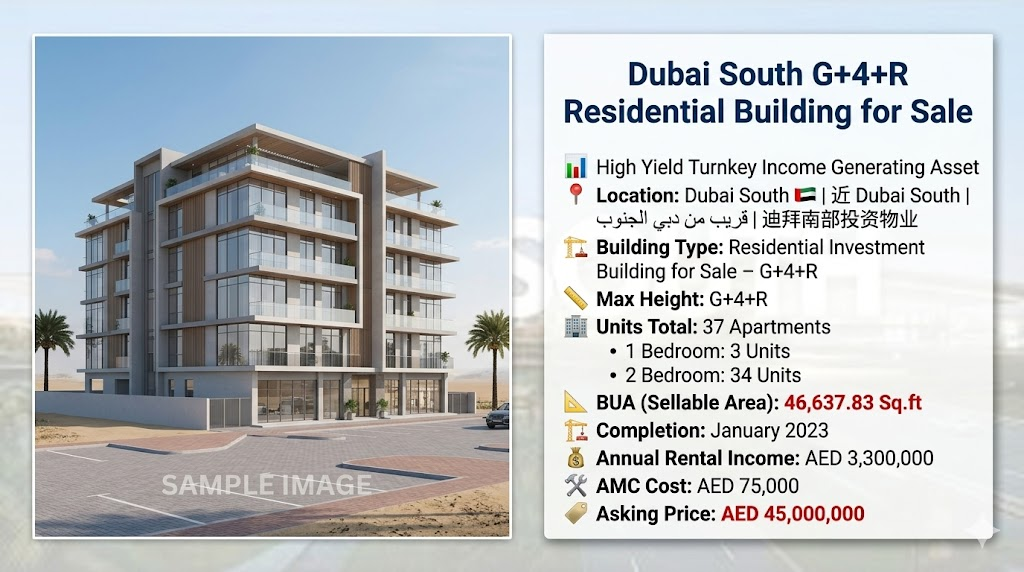 Dubai South G+4+R Residential Building for Sale