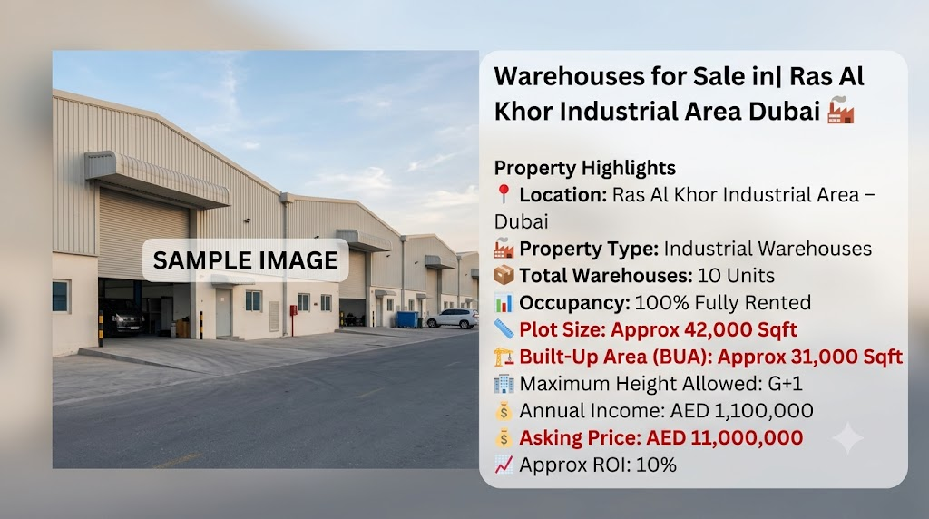 Warehouses for Sale in| Ras Al Khor Industrial Area Dubai