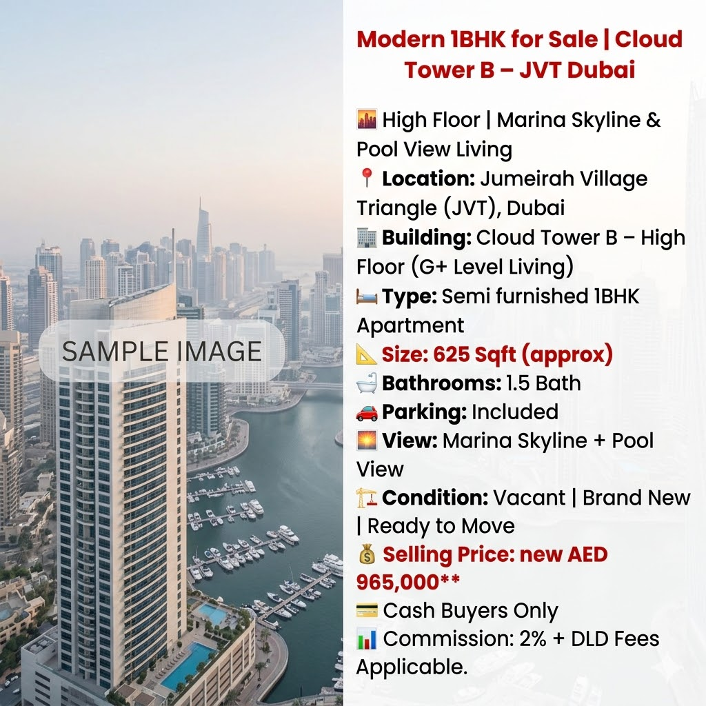 Modern 1BHK for Sale | Cloud Tower B – JVT Dubai