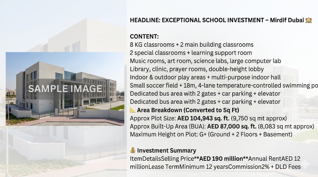School Investment – Mirdif Dubai