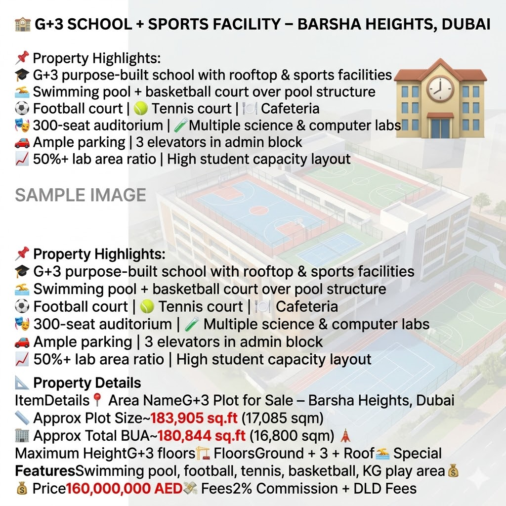 🏫 G+3 SCHOOL + SPORTS FACILITY – BARSHA HEIGHTS, DUBAI