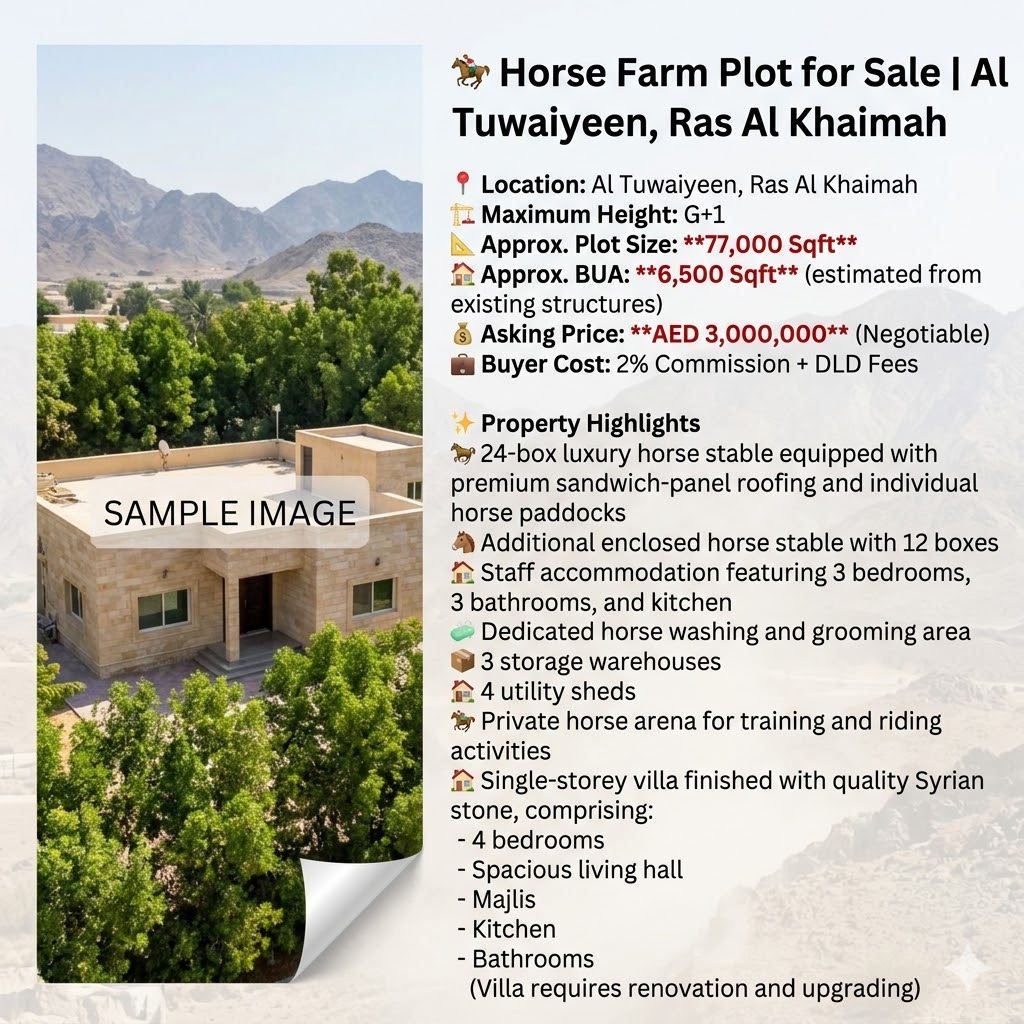 🏇 Horse Farm Plot for Sale | Al Tuwaiyeen, Ras Al Khaimah