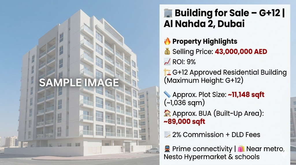 🏢 Building for Sale – G+12 | Al Nahda 2, Dubai