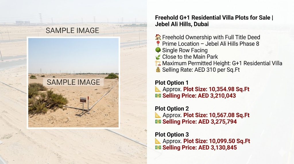 Freehold G+1 Residential Villa Plots for Sale | Jebel Ali Hills, Dubai
