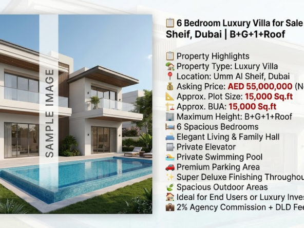 6 Bedroom Luxury Villa for Sale | Umm Al Sheif, Dubai | B+G+1+Roof