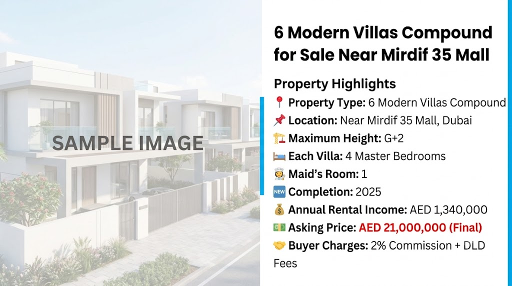 6 Modern Villas Compound for Sale Near Mirdif 35 Mall