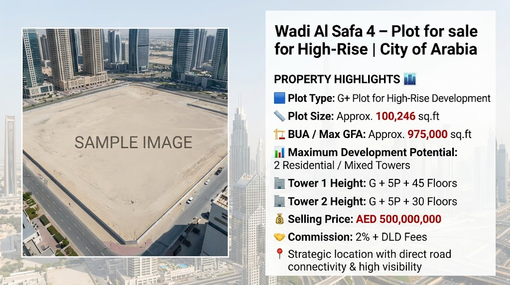 Wadi Al Safa 4 – Plot for sale for High-Rise | City of Arabia