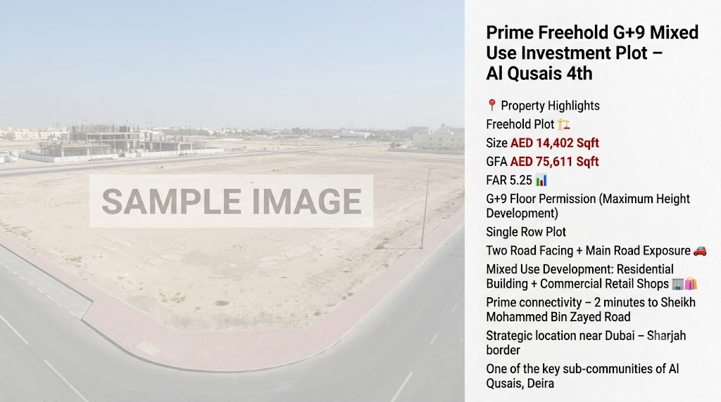 Prime Freehold G+9 Mixed Use Investment Plot – Al Qusais 4th