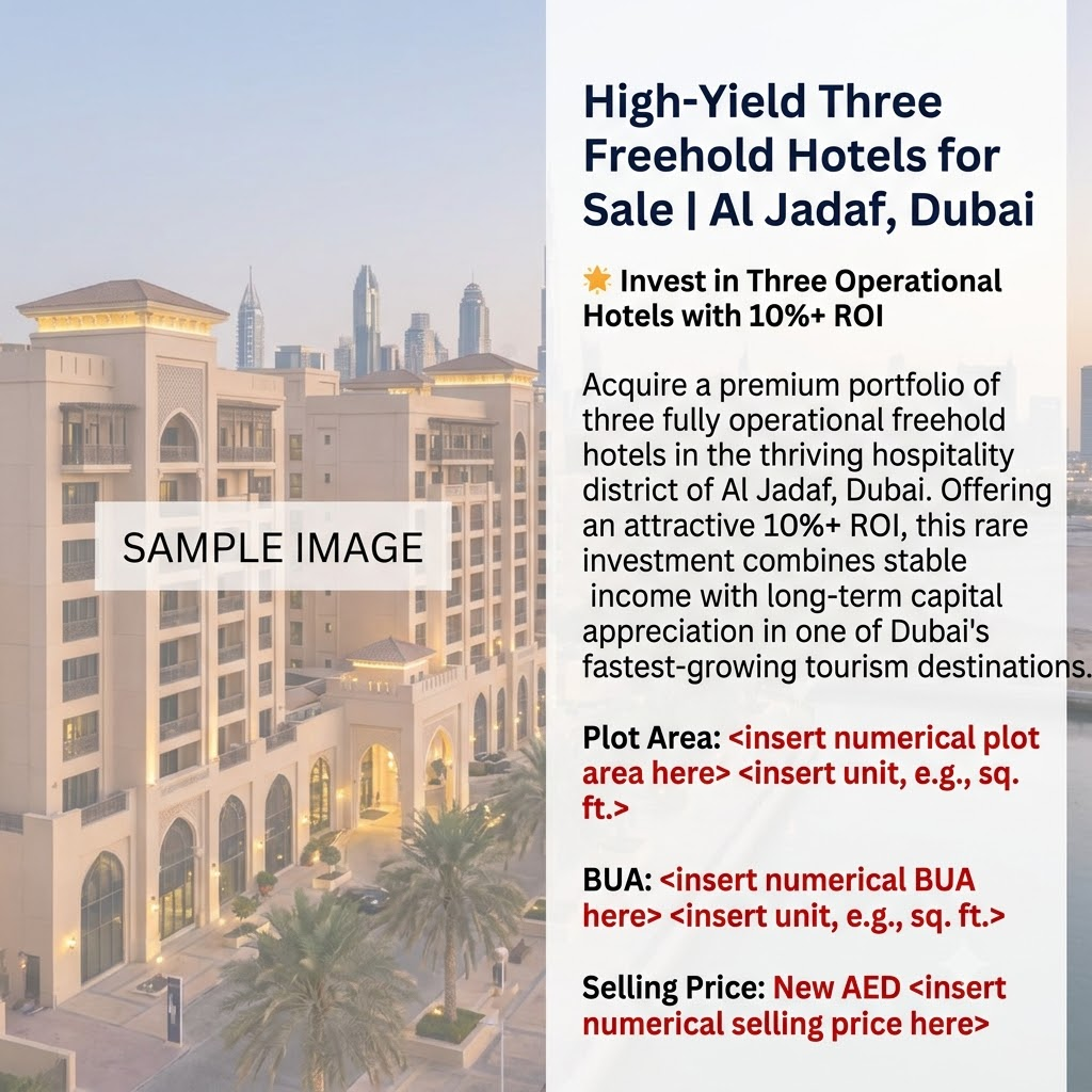  High-Yield Three Freehold Hotels for Sale | Al Jadaf, Dubai
