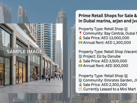 Prime Retail Shops for Sale & Rent in Dubai marina, arjan and jvc