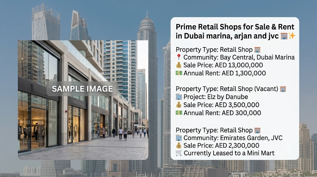Prime Retail Shops for Sale & Rent in Dubai marina, arjan and jvc