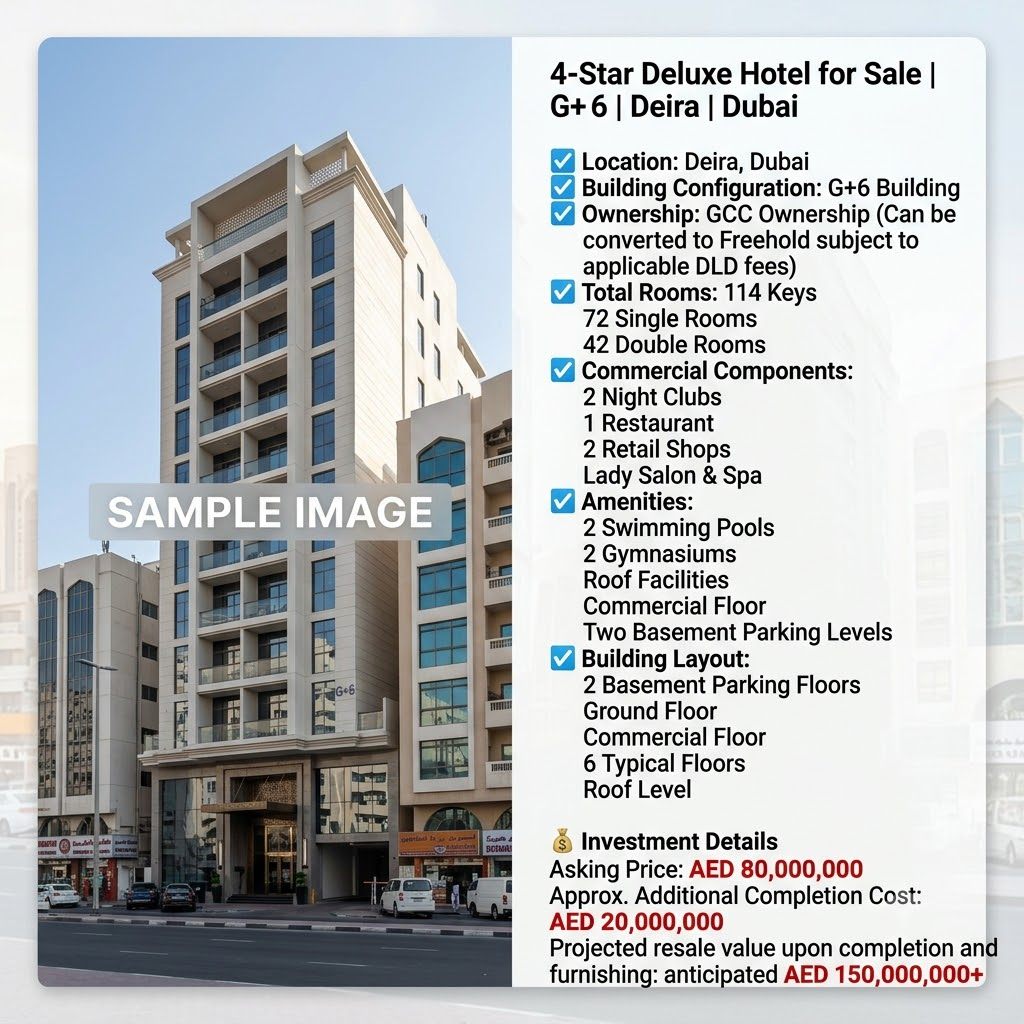 4-Star Deluxe Hotel for Sale | G+6 | Deira | | Dubai