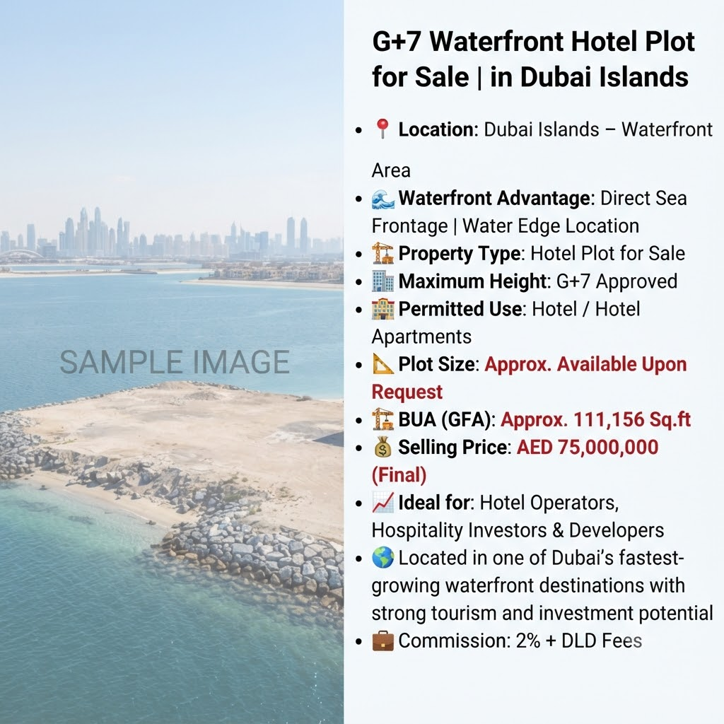 G+7 Waterfront Hotel Plot for Sale | in Dubai Islands