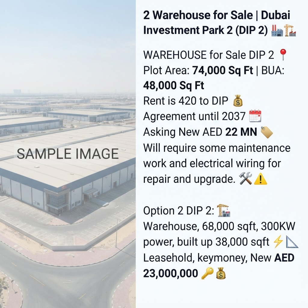 2 Warehouse for Sale | Dubai Investment Park 2 (DIP 2)