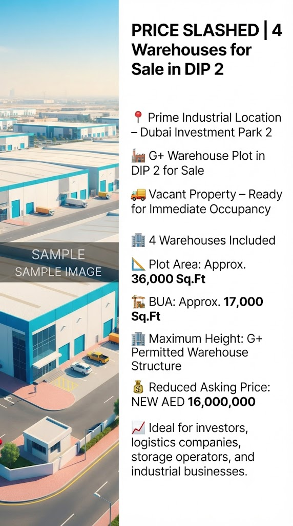 PRICE SLASHED | 4 Warehouses  for Sale  in DIP 2