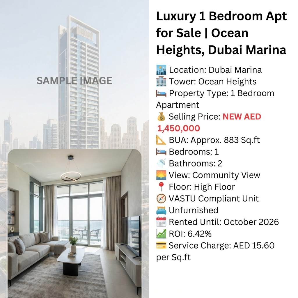 Luxury 1 Bedroom Apt for Sale | Ocean Heights, Dubai Marina