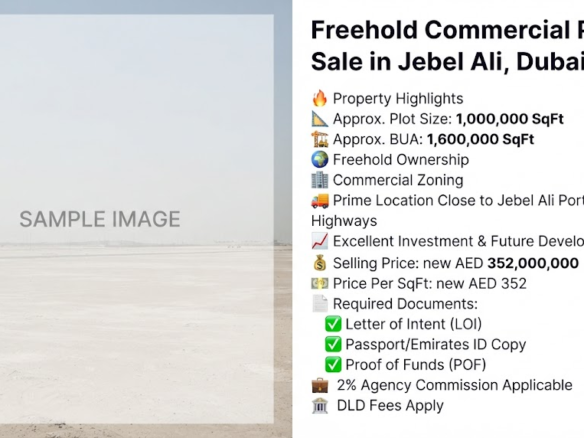 Freehold Commercial Plot for Sale in Jebel Ali, Dubai