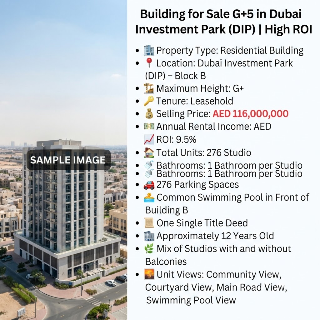 Building for Sale G+5 in Dubai Investment Park (DIP) | High ROI