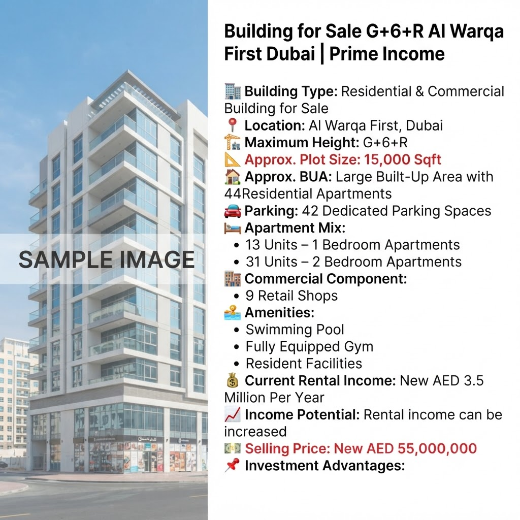 Building for Sale G+6+R Al Warqa First Dubai | Prime Income