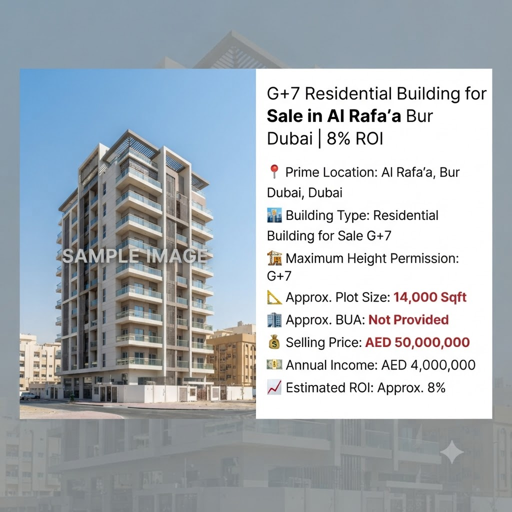 G+7 Residential Building for Sale in Al Rafa’a Bur Dubai | 8%ROI