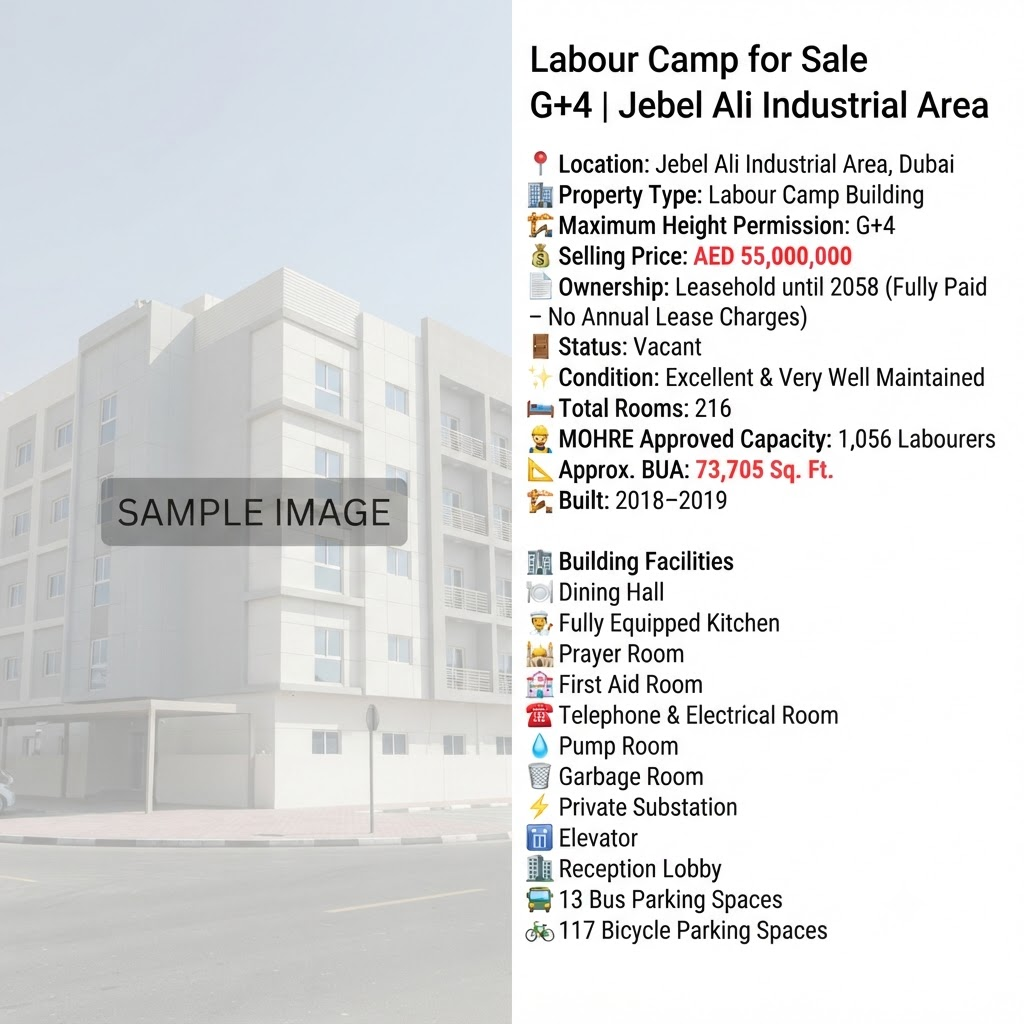 Labour Camp for Sale G+4 | Jebel Ali Industrial Area