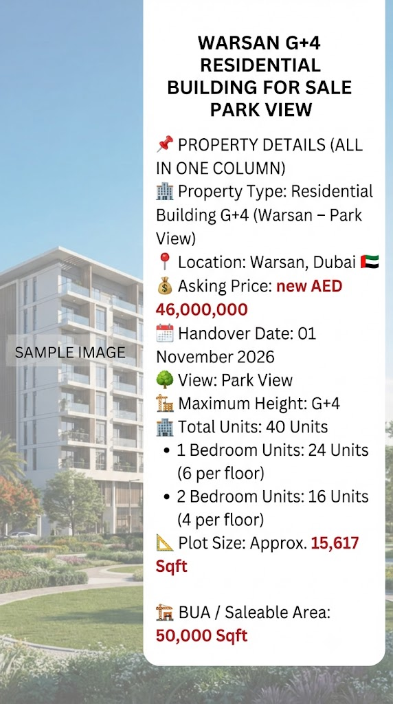WARSAN G+4 RESIDENTIAL BUILDING FOR SALE PARK VIEW