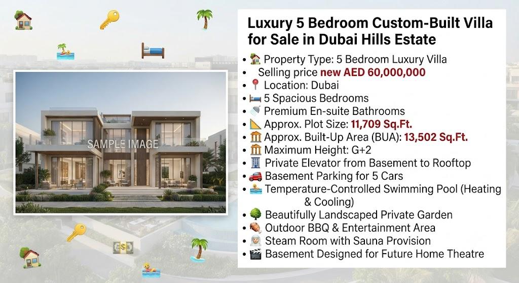 Luxury 5 Bedroom Custom-Built Villa for Sale in Dubai Hills Estate