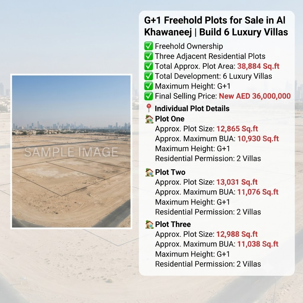 G+1 Freehold Plots for Sale in Al Khawaneej | Build 6 Luxury Villas