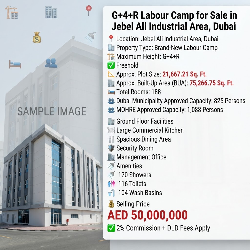 G+4+R Labour Camp for Sale in Jebel Ali Industrial Area, Dubai